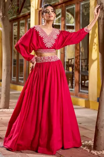 rani pink silk blend embroidered lehenga choli