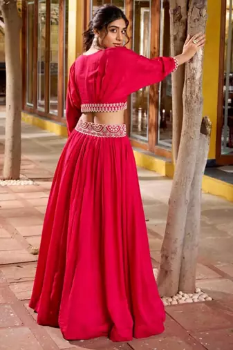 rani pink silk blend embroidered lehenga choli