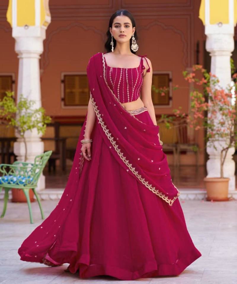 pink silk blend embroidered lehenga choli