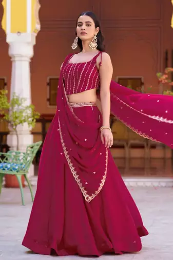 pink silk blend embroidered lehenga choli