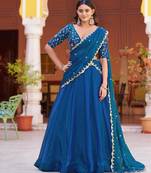 blue silk blend embroidered lehenga choli