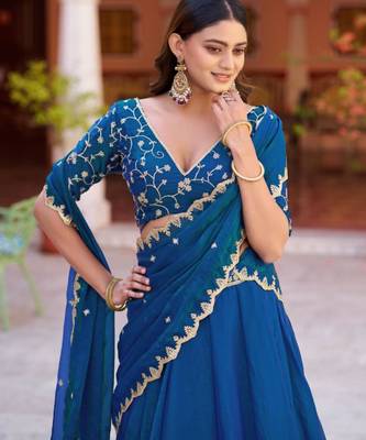 blue silk blend embroidered lehenga choli 2