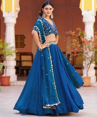 blue silk blend embroidered lehenga choli 3