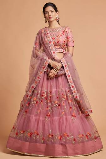 baby pink net embroidered lehenga choli