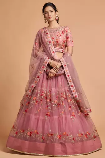baby pink net embroidered lehenga choli