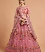 baby pink net embroidered lehenga choli