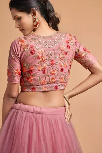 baby pink net embroidered lehenga choli