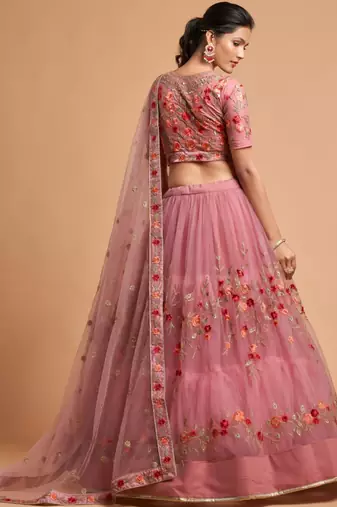 baby pink net embroidered lehenga choli
