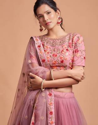 baby pink net embroidered lehenga choli 4