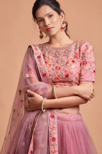 baby pink net embroidered lehenga choli