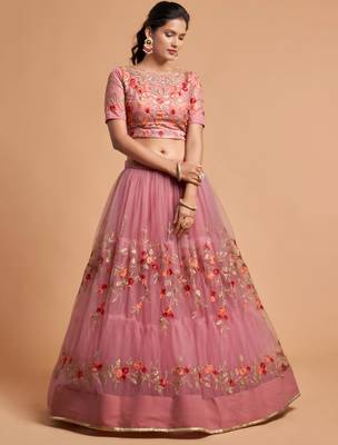 baby pink net embroidered lehenga choli 5