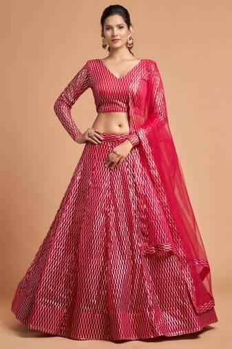 pink net embroidered lehenga choli