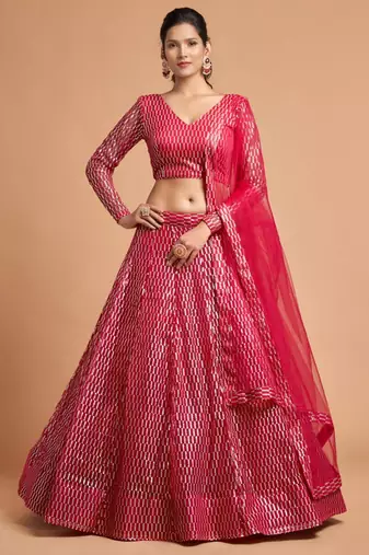 pink net embroidered lehenga choli