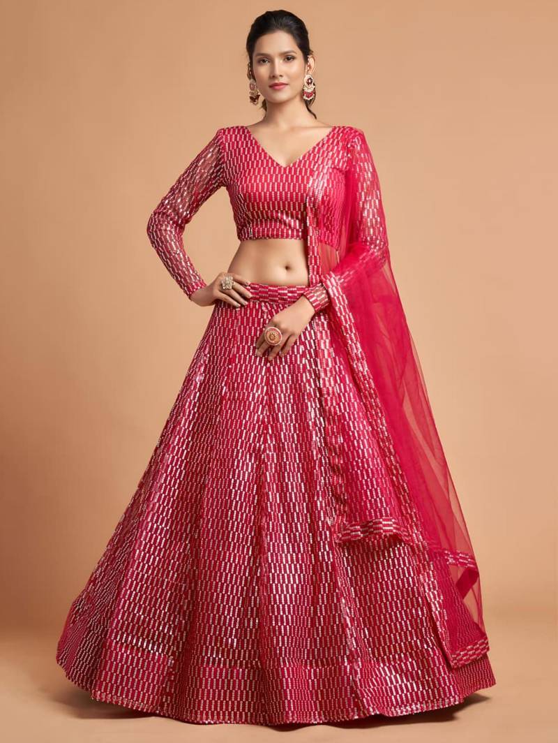 pink net embroidered lehenga choli