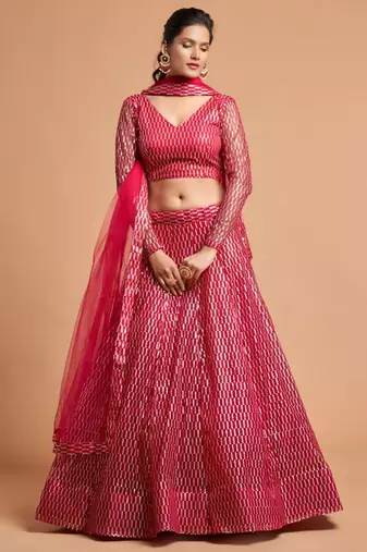 pink net embroidered lehenga choli