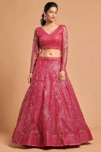 pink net embroidered lehenga choli