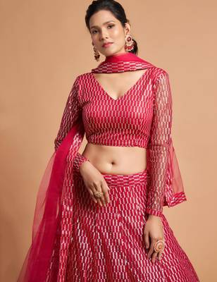 pink net embroidered lehenga choli 5