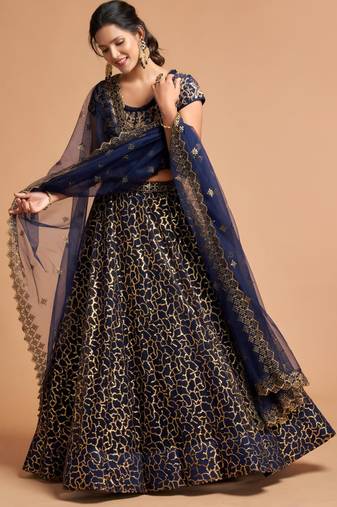 blue net embroidered lehenga choli
