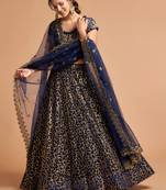 blue net embroidered lehenga choli