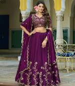 purple silk blend embroidered lehenga choli