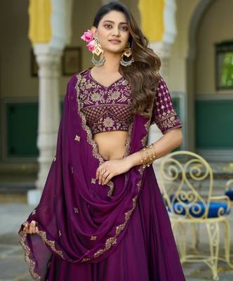 purple silk blend embroidered lehenga choli 2