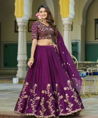 purple silk blend embroidered lehenga choli 3