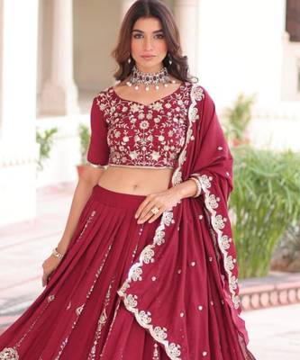 red silk blend embroidered lehenga choli 1