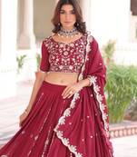 red silk blend embroidered lehenga choli