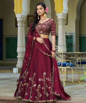 wine silk blend embroidered lehenga choli 2
