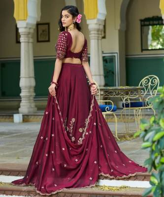 wine silk blend embroidered lehenga choli 4