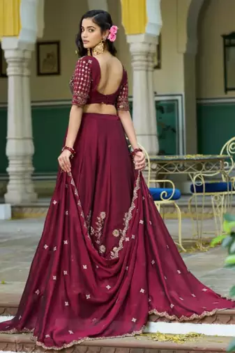 wine silk blend embroidered lehenga choli