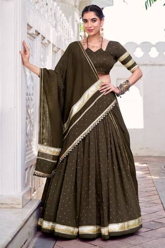 Mehendi chanderi woven lehenga choli