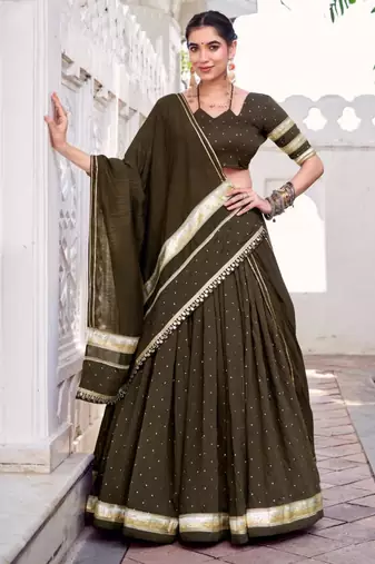 Mehendi chanderi woven lehenga choli