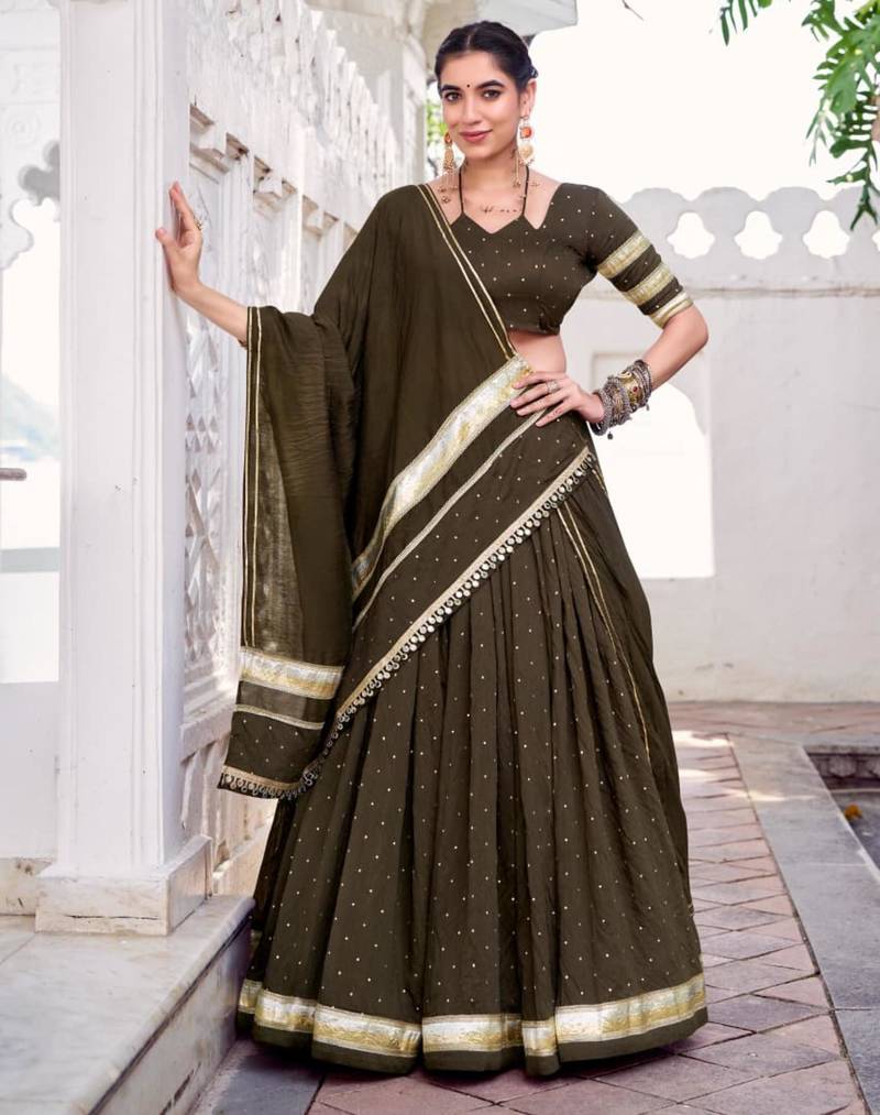 Mehendi chanderi woven lehenga choli