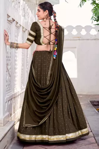 Mehendi chanderi woven lehenga choli