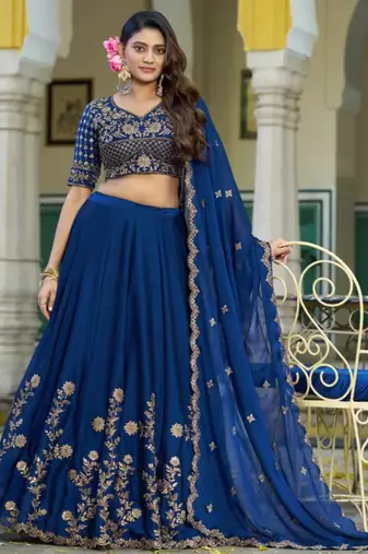 royal blue silk blend embroidered lehenga choli