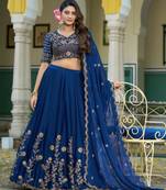 royal blue silk blend embroidered lehenga choli