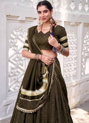 mehendi chanderi woven lehenga choli with free size upto 42 3