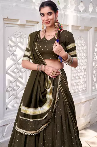 Mehendi chanderi woven lehenga choli