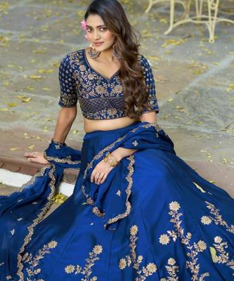 royal blue silk blend embroidered lehenga choli 2