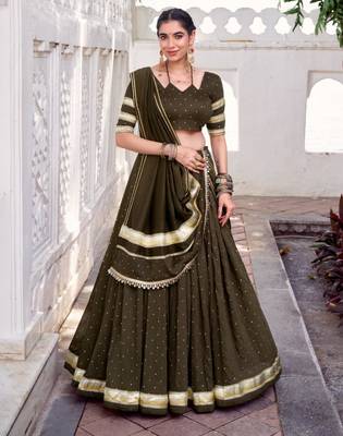 mehendi chanderi woven lehenga choli with free size upto 42 4