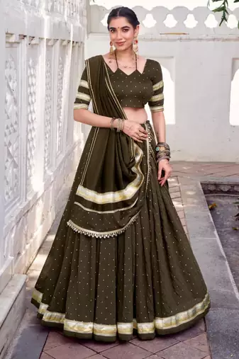 Mehendi chanderi woven lehenga choli