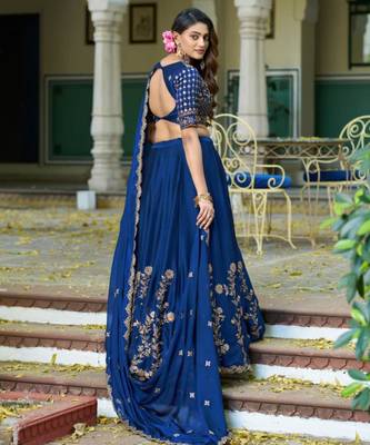 royal blue silk blend embroidered lehenga choli 3