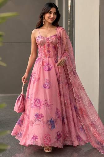 baby pink organza embroidered lehenga choli