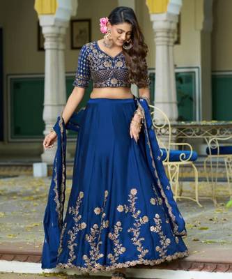 royal blue silk blend embroidered lehenga choli 4