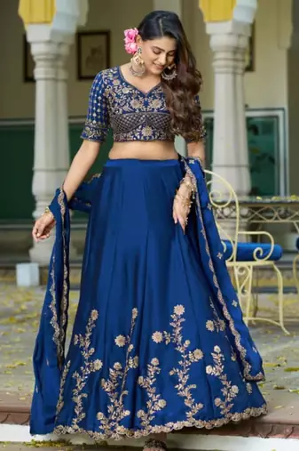royal blue silk blend embroidered lehenga choli