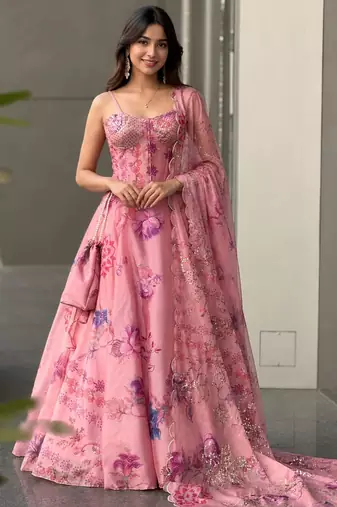 baby pink organza embroidered lehenga choli