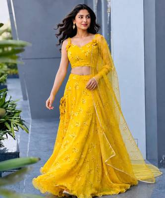 yellow organza embroidered lehenga choli 2
