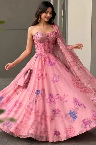 baby pink organza embroidered lehenga choli