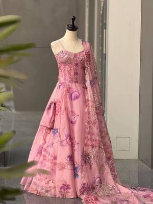 baby pink organza embroidered lehenga choli with free size upto 38 4
